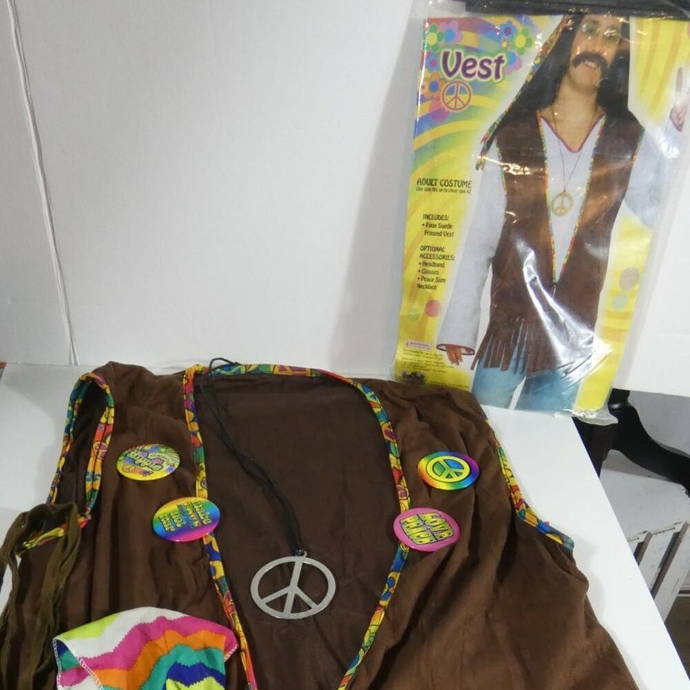 Hippie Adult Halloween Male Vest Necklace Headband Packaged Spirit